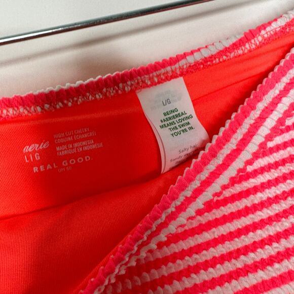 NWT Aerie Bikini Bottom Crinkle Stripe High cut Cheeky L - Picture 6 of 7